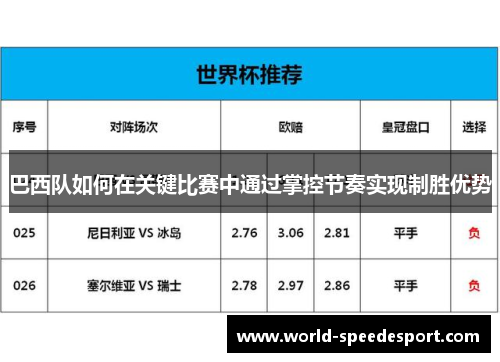 巴西队如何在关键比赛中通过掌控节奏实现制胜优势