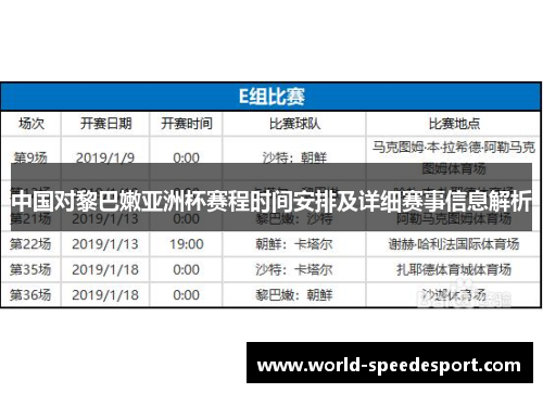 中国对黎巴嫩亚洲杯赛程时间安排及详细赛事信息解析